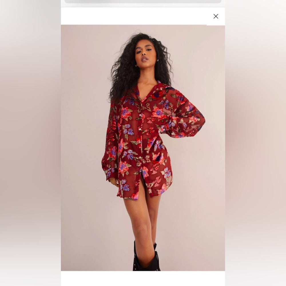 Devore Oversized Sheer Floral Shirt by Nasty Gal